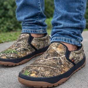 🔥 Men’s Camo Slip On Shoes Size 13 Memory Foam Water Resistant Outdoor Comfort